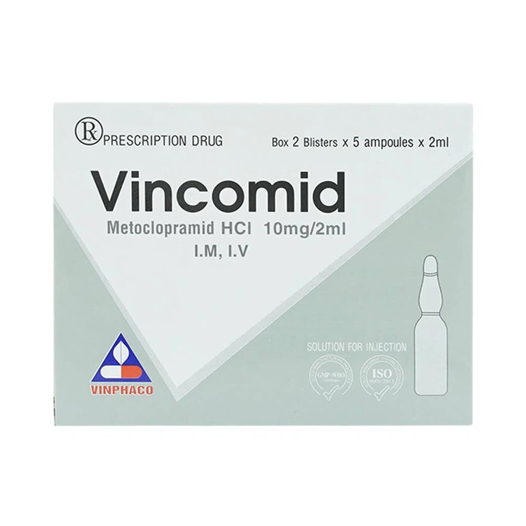 Thuốc tiêm Vincomid 10mg/2ml Vinphaco dự phòng nôn và buồn nôn hậu phẫu, do xạ trị (2 vỉ x 5 ống x 2ml)