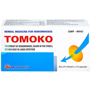 Thuốc Tomoko Mediplantex điều trị trĩ, đi ngoài ra máu, đại tràng táo nhiệt (3 vỉ x 10 viên)