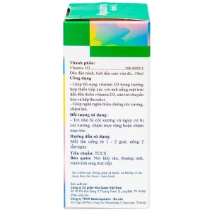 Dung dịch Aquadrin Balancepharm bổ sung Vitamin D3, ngăn ngừa còi xương, chậm lớn (10ml)