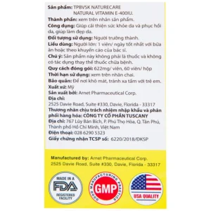 Thực phẩm bảo vệ sức khỏe Natural Vitamin E 400 IU giúp cải thiện sức khỏe da và phục hồi da (60 viên)