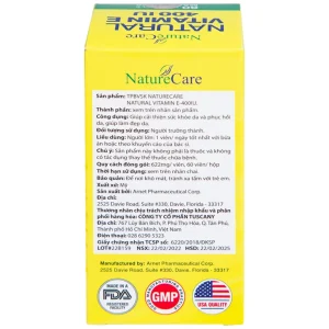 Thực phẩm bảo vệ sức khỏe Natural Vitamin E 400 IU giúp cải thiện sức khỏe da và phục hồi da (60 viên)