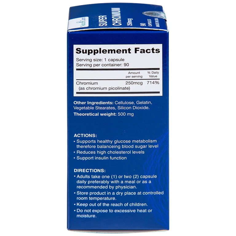 Viên uống Super Chromium 250mcg NatureCare cân bằng đường huyết, giảm cholesterol (90 viên)