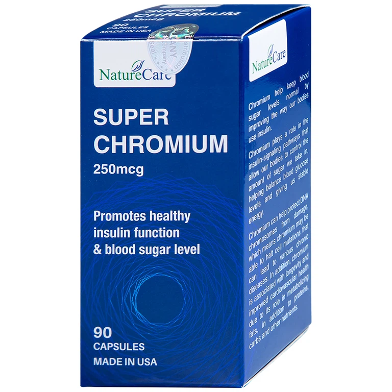 Viên uống Super Chromium 250mcg NatureCare cân bằng đường huyết, giảm cholesterol (90 viên)