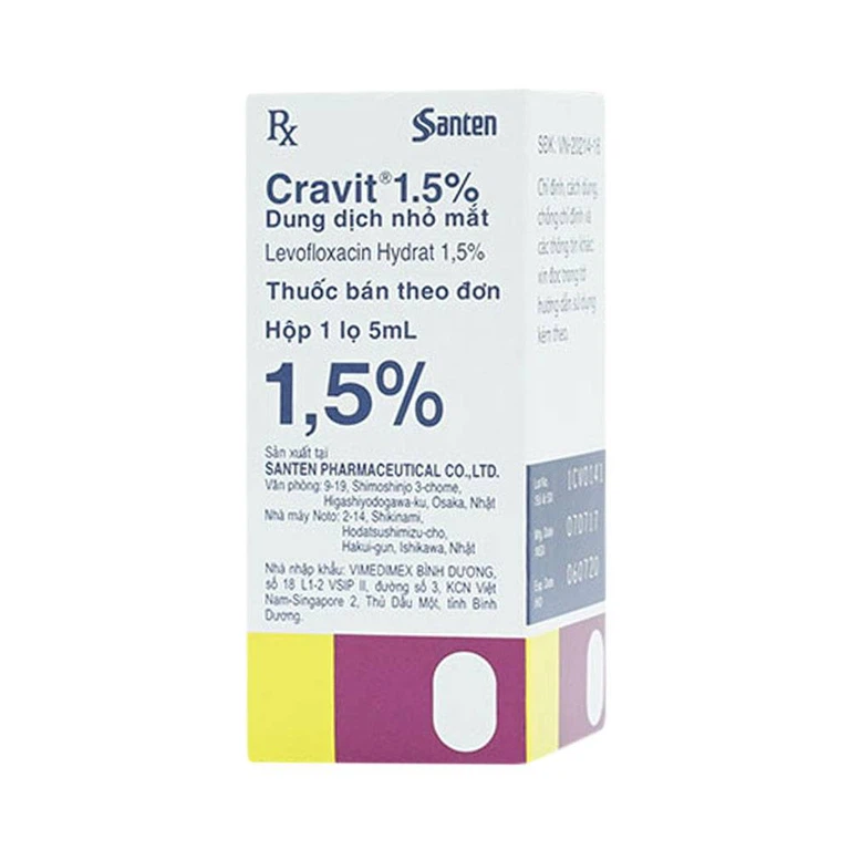 Thuốc nhỏ mắt Cravit 1.5% Santen điều trị viêm bờ mi, viêm túi lệ, lẹo (5ml)