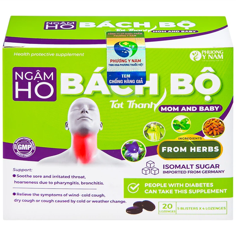 Viên ngậm ho Bách Bộ Mom And Baby Tất Thành hỗ trợ giảm rát họng, ngứa cổ, khản tiếng (5 vỉ x 4 viên)