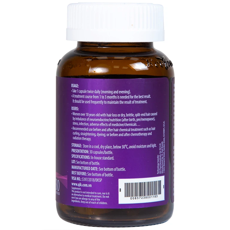 Viên uống Qik Hair For Women Ecogreen giúp giảm rụng tóc ở nữ giới, giúp tóc mọc nhanh (30 viên)
