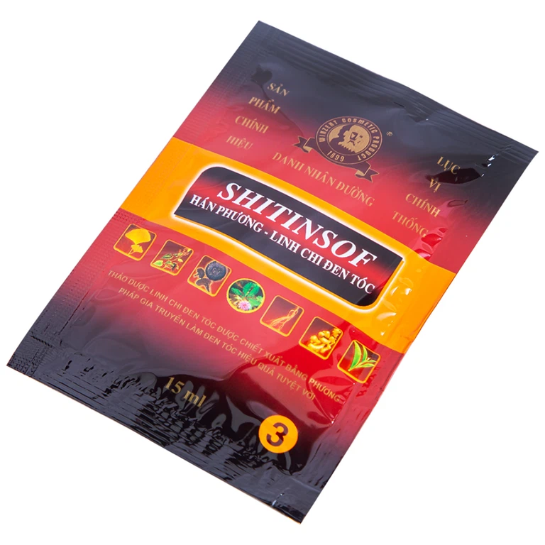 Dầu gội Shitinsof Hán Phương - Linh Chi Đen Tóc Danh Nhân Đường 15ml nhuộm đen và dưỡng tóc (3 gói)