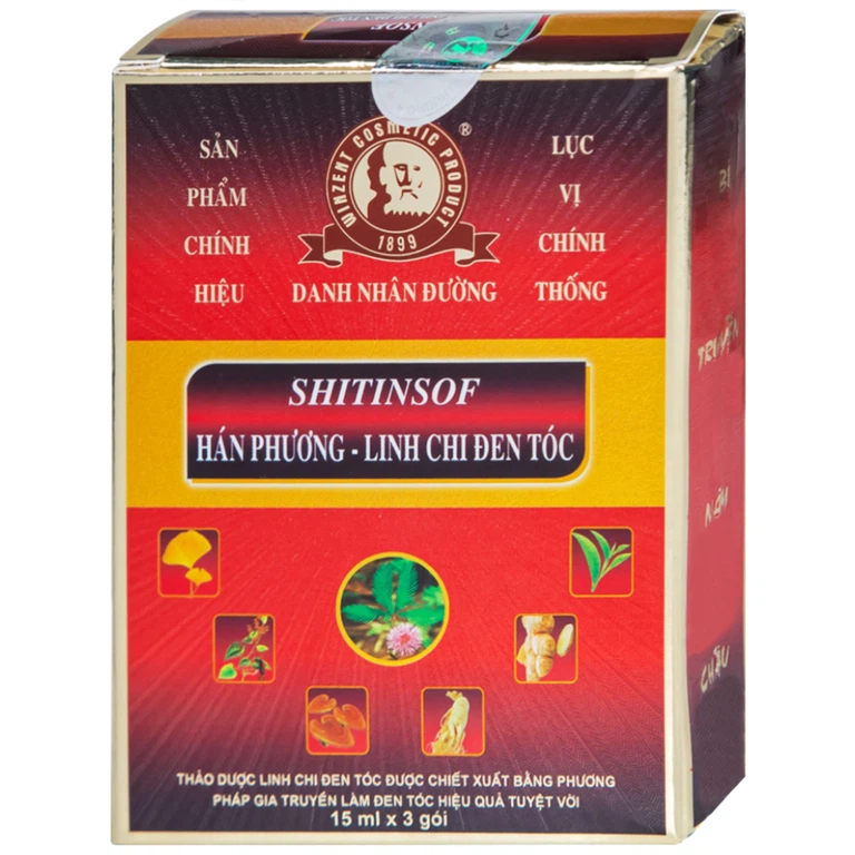 Dầu gội Shitinsof Hán Phương - Linh Chi Đen Tóc Danh Nhân Đường 15ml nhuộm đen và dưỡng tóc (3 gói)