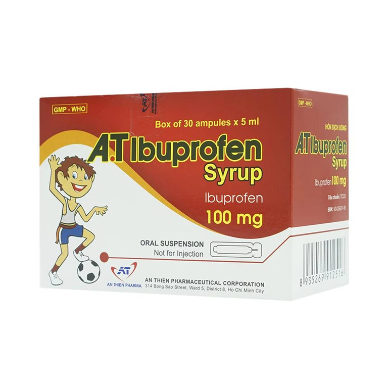 Siro A.T Ibuprofen 100mg An Thiên giảm đau, kháng viêm, hạ sốt (30 ống x 5ml)