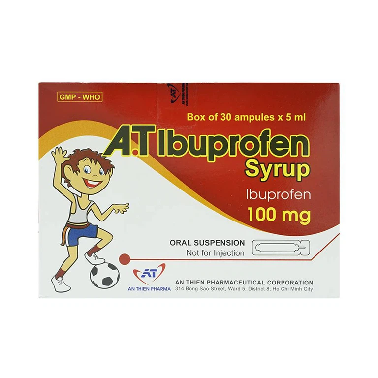 Siro A.T Ibuprofen 100mg An Thiên giảm đau, kháng viêm, hạ sốt (30 ống x 5ml)