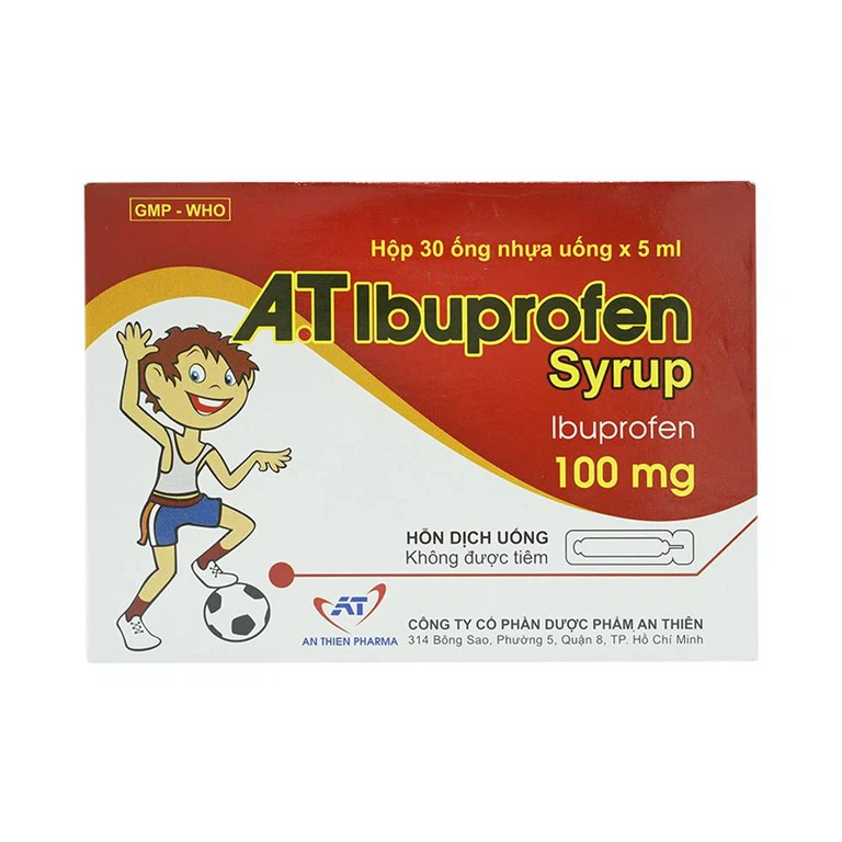 Siro A.T Ibuprofen 100mg An Thiên giảm đau, kháng viêm, hạ sốt (30 ống x 5ml)