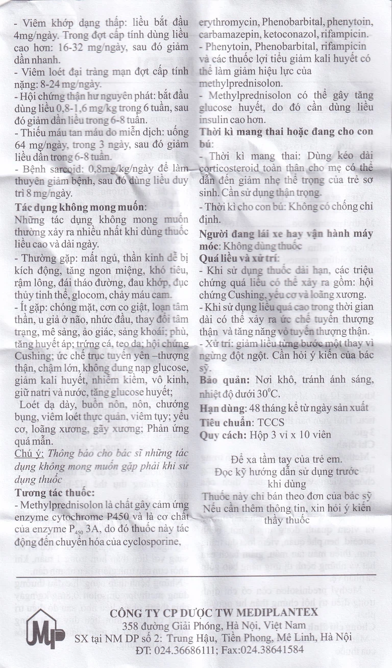 Thuốc Thylmedi 16mg Mediplantex kháng viêm, chống dị ứng (3 vỉ x 10 viên)