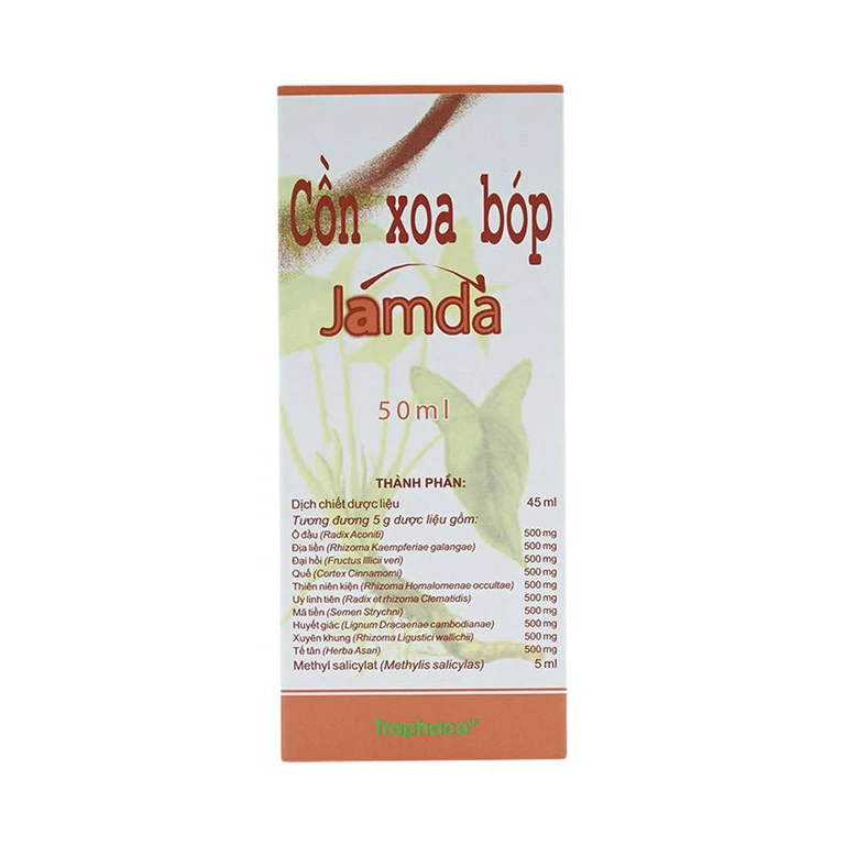 Cồn xoa bóp Jamda Traphaco điều trị đau nhức các khớp xương cơ gân bắp thịt, đau lưng, mõi gối (50ml)