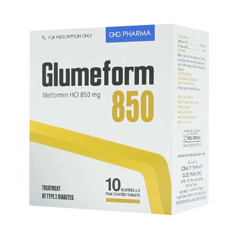 Thuốc Glumeform 850 DHG điều trị bệnh đái tháo đường típ 2 (10 vỉ x 5 viên)