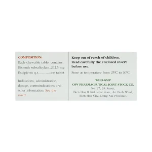 Viên nhai Ulcersep 262.5mg OPV giảm khó chịu ở dạ dày, chống tiêu chảy (10 vỉ x 10 viên)