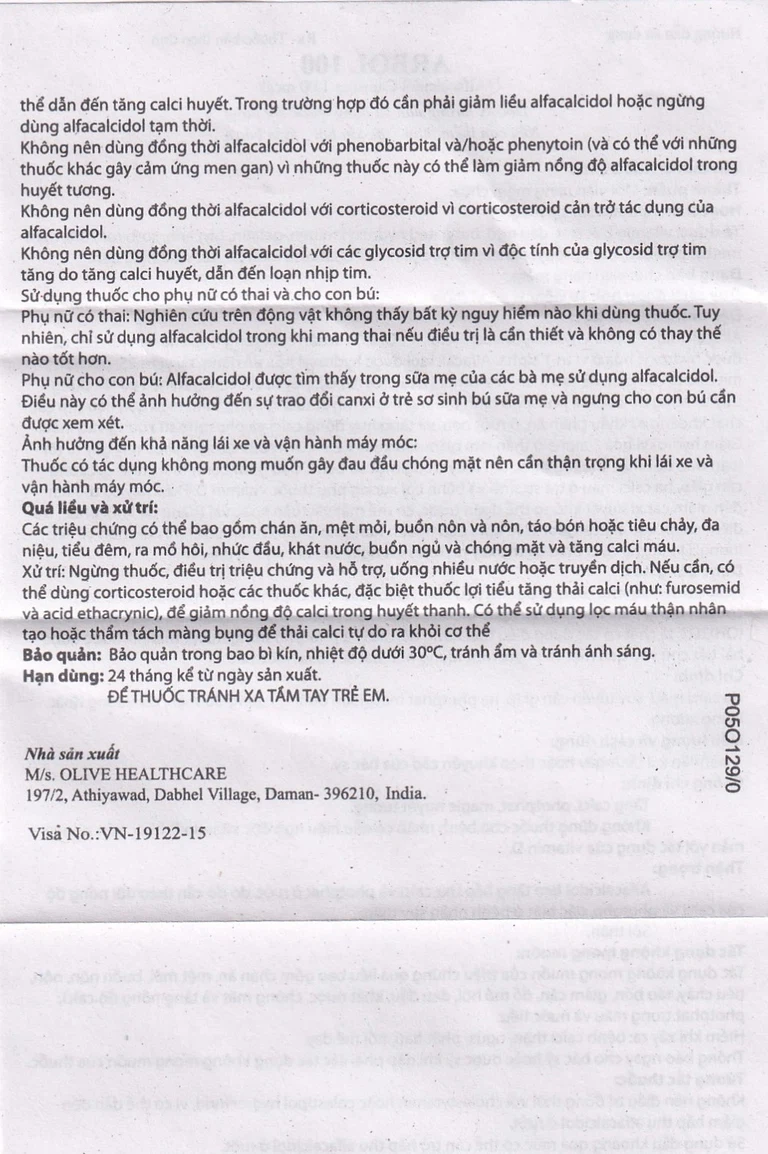 Thuốc Arbol-100 Olive Healthcare dùng trong hạ canxi máu, suy tuyến cận giáp (3 vỉ x 10 viên)