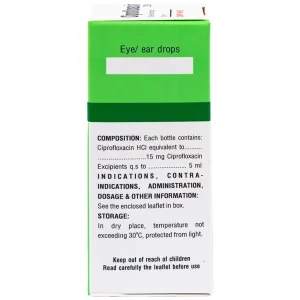 Thuốc nhỏ mắt, nhỏ tai Ciprofloxacin 0.3% Bidiphar điều trị các nhiễm khuẩn (5ml)