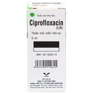 Thuốc nhỏ mắt, nhỏ tai Ciprofloxacin 0.3% Bidiphar điều trị các nhiễm khuẩn (5ml)