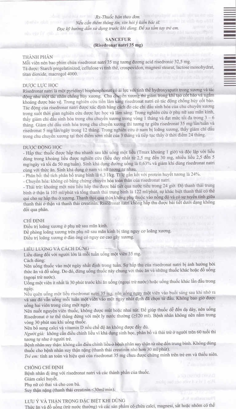 Thuốc Sancefur 35mg Pharmathen điều trị và phòng ngừa loãng xương (1 vỉ x 4 viên)