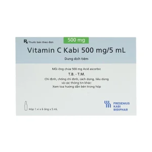 Thuốc tiêm Vitamin C Kabi 500mg/5ml phòng và điều trị bệnh Scorbut (1 vỉ x 6 ống )