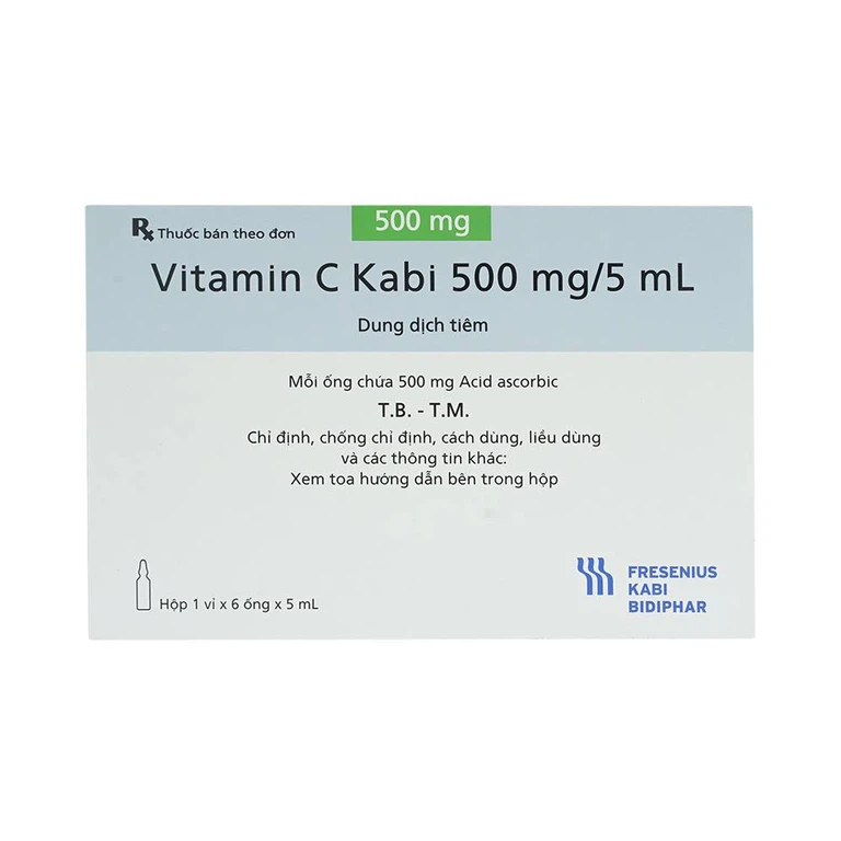 Thuốc tiêm Vitamin C Kabi 500mg/5ml phòng và điều trị bệnh Scorbut (1 vỉ x 6 ống )