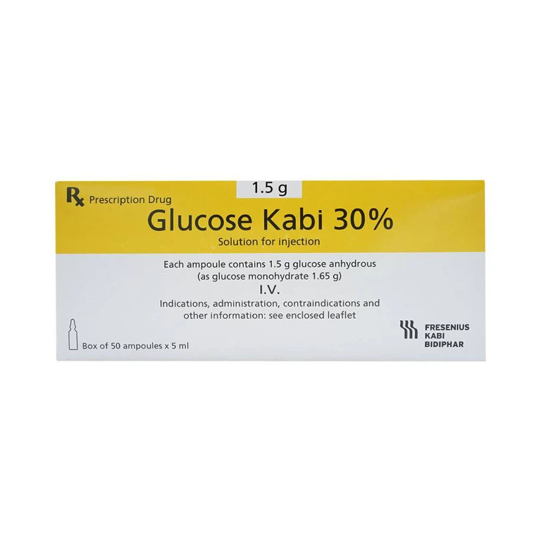 Thuốc tiêm Glucose Kabi 30% Fresenius Kabi điều trị hạ đường huyết nặng (50 ống x 5ml)
