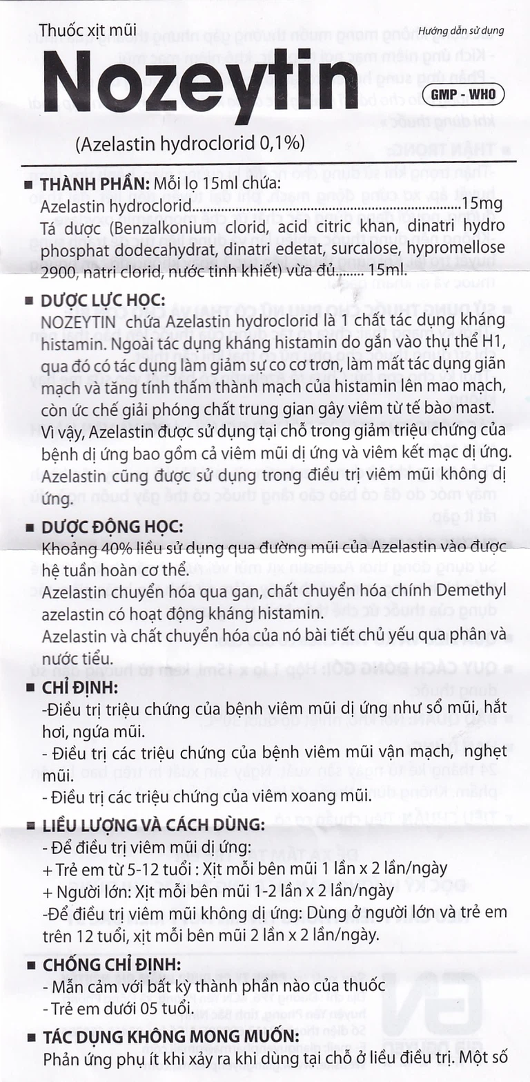 Thuốc xịt mũi Nozeytin Gia Nguyễn điều trị viêm mũi dị ứng, sổ mũi, hắt hơi, ngứa mũi (15ml)