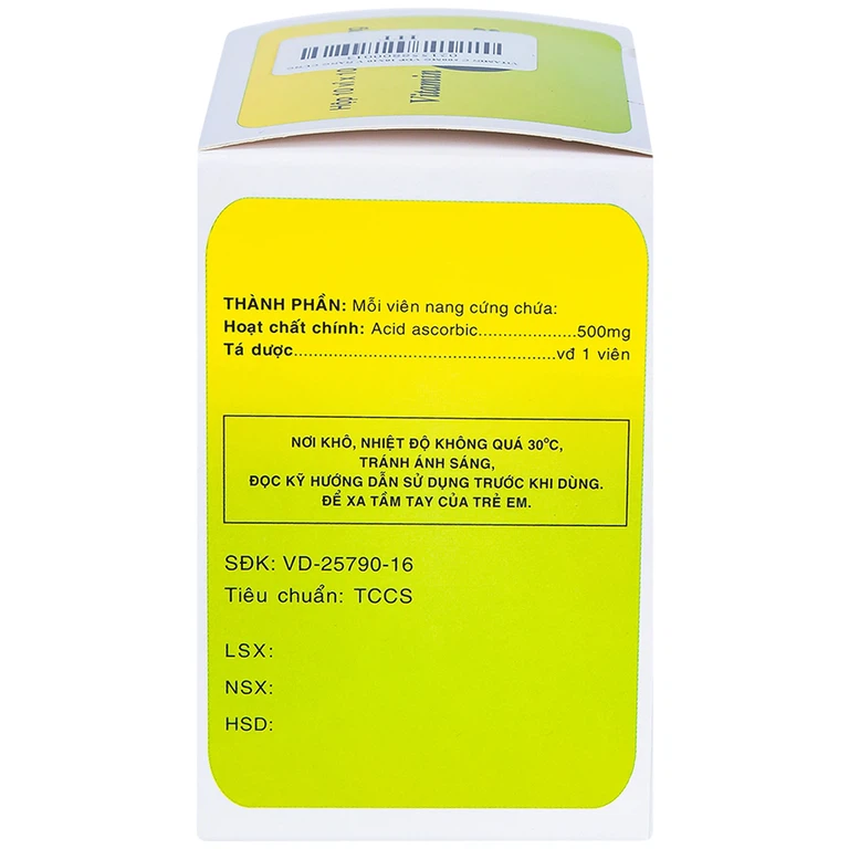 Thuốc Vitamin C 500mg Vidipha hỗ trợ điều trị bệnh Thalassemia (10 vỉ x 10 viên)