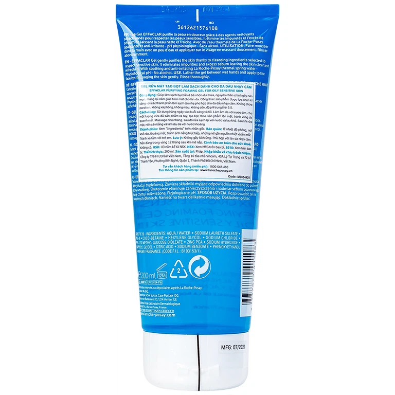 Gel rửa mặt tạo bọt La Roche-Posay Effaclar Purifying Foaming Gel For Oily Sensitive Skin cho da dầu nhạy cảm (200ml)
