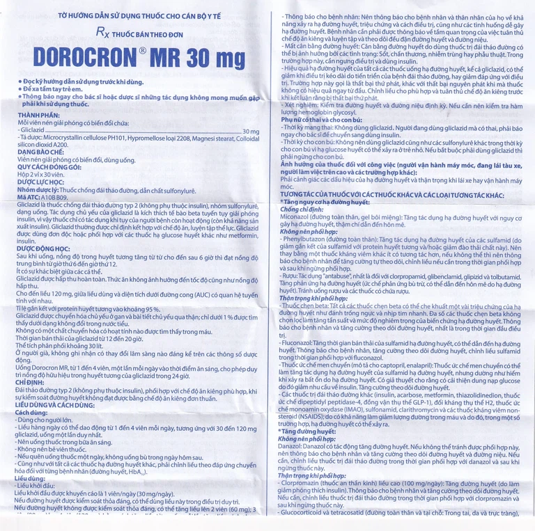 Thuốc Dorocron MR 30mg Domesco điều trị đái tháo đường típ 2 (2 vỉ x 30 viên)