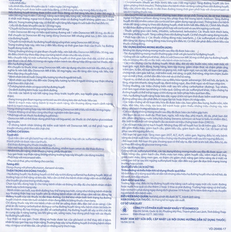 Thuốc Dorocron MR 30mg Domesco điều trị đái tháo đường típ 2 (2 vỉ x 30 viên)