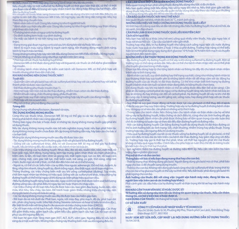 Thuốc Dorocron MR 30mg Domesco điều trị đái tháo đường típ 2 (2 vỉ x 30 viên)