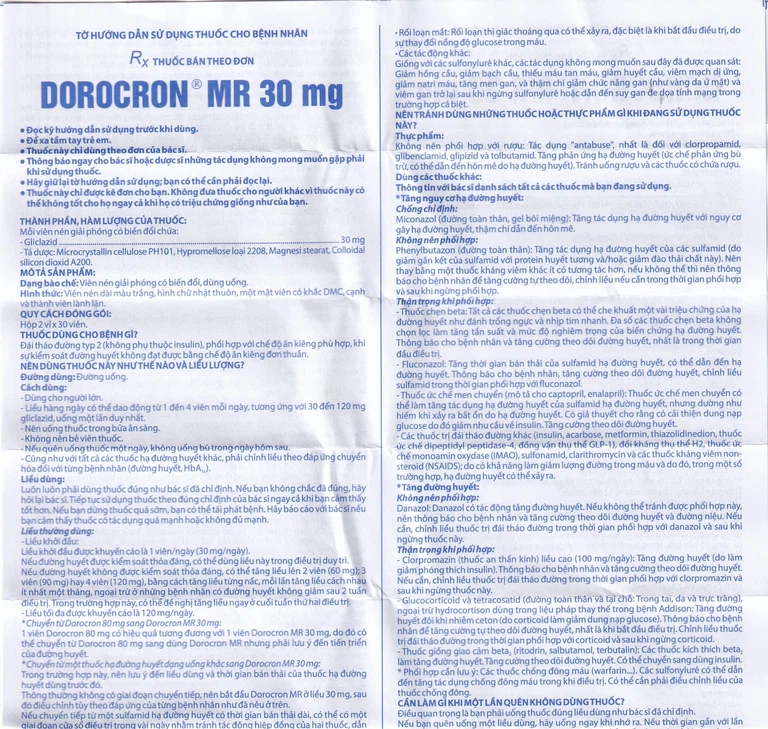 Thuốc Dorocron MR 30mg Domesco điều trị đái tháo đường típ 2 (2 vỉ x 30 viên)