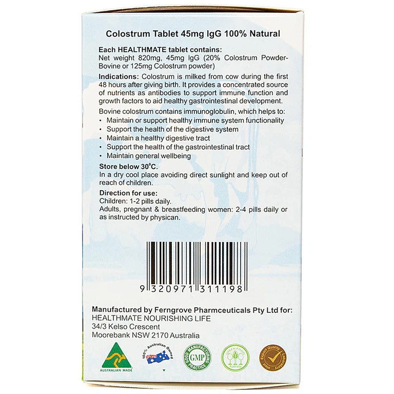 Sữa non Oceania Colostrum 820mg/45mg IgG Tablet hỗ trợ tăng cường sức đề kháng (90 viên)