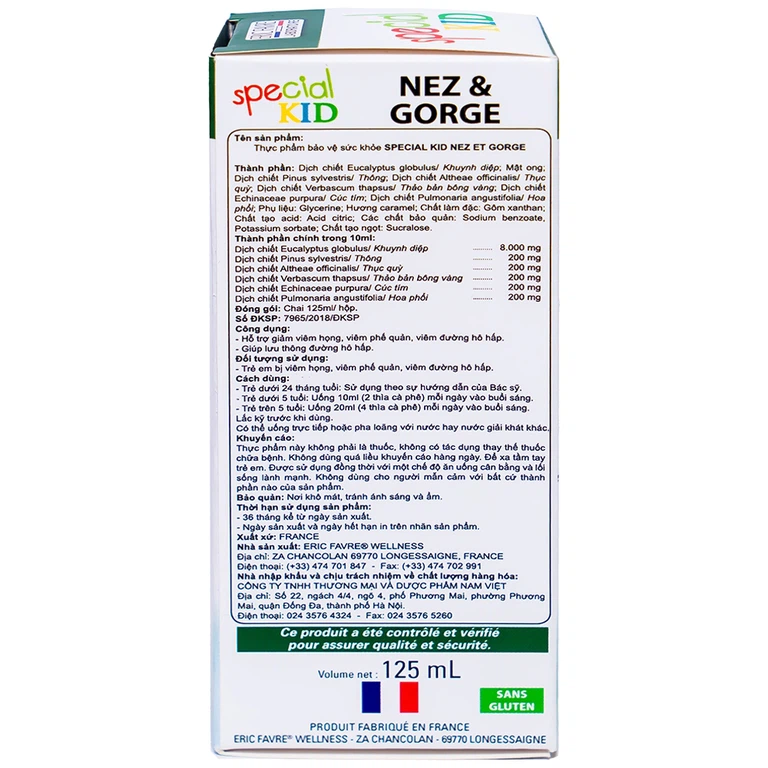 Siro Special Kid Nez & Gorge hỗ trợ giảm viêm họng, viêm phế quản (125ml)