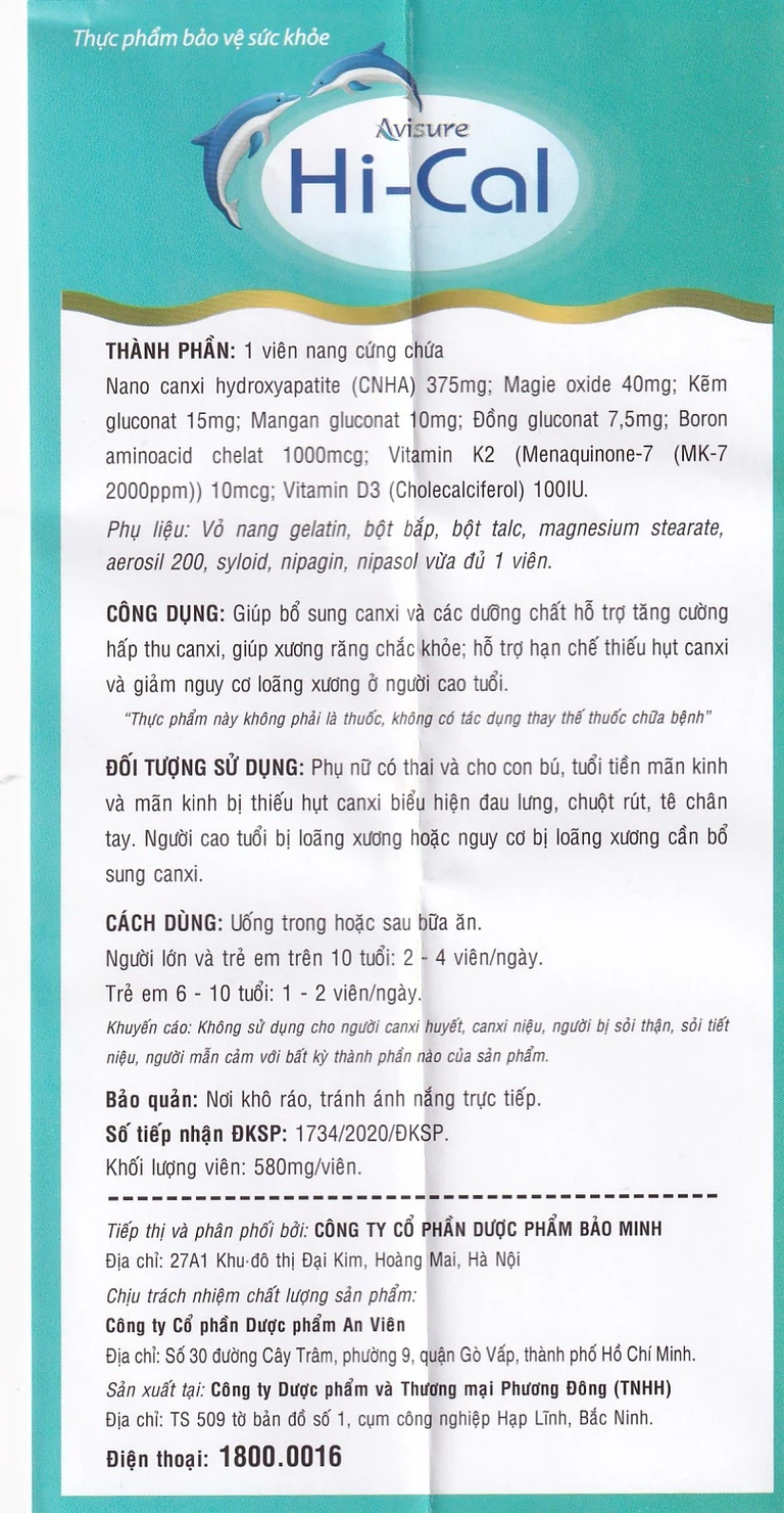 Viên uống Avisure Hi-Cal Trường Thọ Pharma bổ canxi và các dưỡng chất (60 viên)