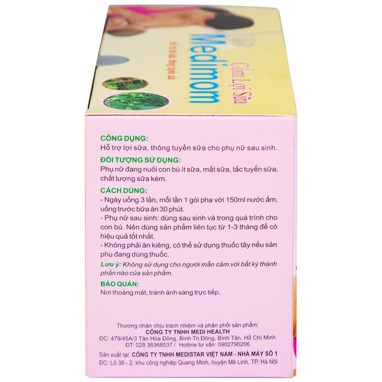 Cốm Lợi Sữa Medimom Medi Health hỗ trợ lợi sữa, thông tuyến sữa (20 gói x 3g)