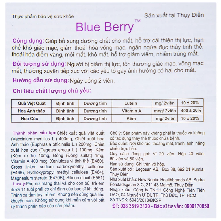 Viên uống Blue Berry Plus Ojenvitamin bổ sung dưỡng chất cho mắt, hỗ trợ cải thiện thị lực (40 viên)