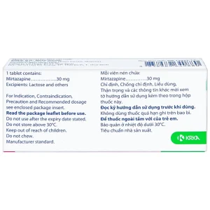 Viên nén Mirzaten 30mg KRKA điều trị trầm cảm (3 vỉ x 10 viên)