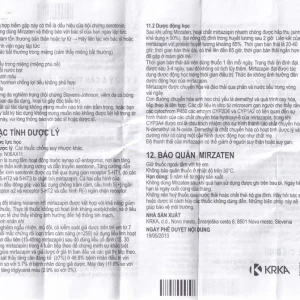 Viên nén Mirzaten 30mg KRKA điều trị trầm cảm (3 vỉ x 10 viên)