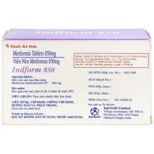 Thuốc Indform 850mg Ind-Swift điều trị bệnh đái tháo đường (4 vỉ x 14 viên)