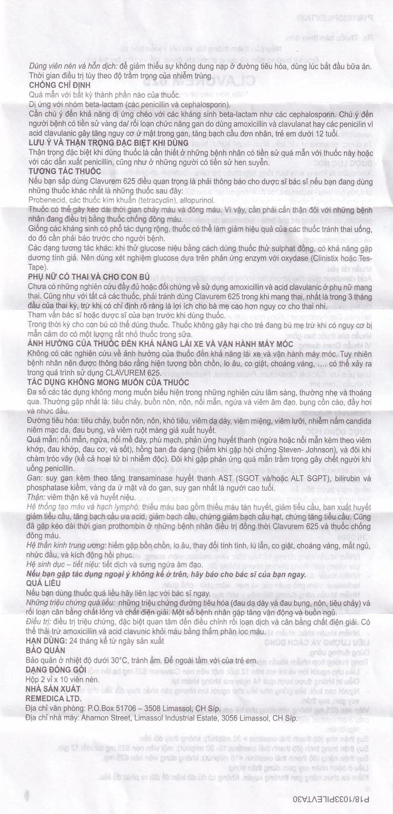 Thuốc Clavurem 625 Remedica điều trị nhiễm khuẩn (2 vỉ x 10 viên)