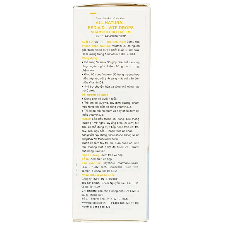 Dung dịch Pedia D - Vite Drops bổ sung Vitamin D3 giúp phát triển xương răng (30ml)