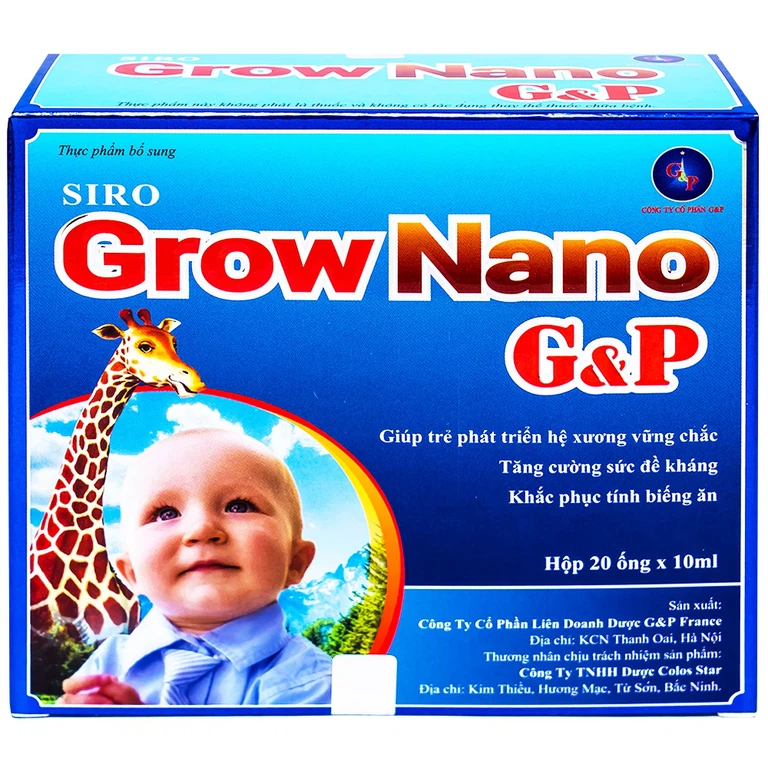 Siro Grow Nano G&P giúp trẻ phát triển hệ xương, tăng cường đề kháng (20 ống x 10ml)