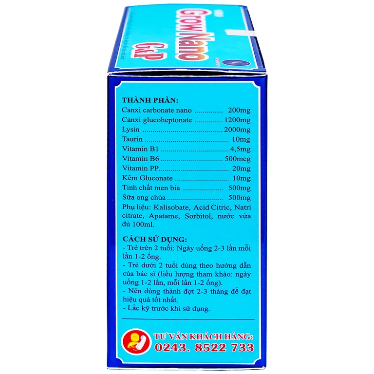 Siro Grow Nano G&P giúp trẻ phát triển hệ xương, tăng cường đề kháng (20 ống x 10ml)