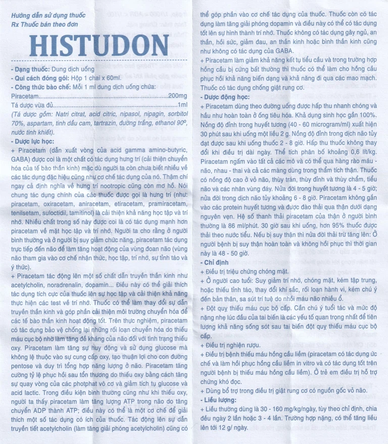 Thuốc Histudon Hataphar điều trị chứng chóng mặt, đột quỵ do thiếu máu (60ml)