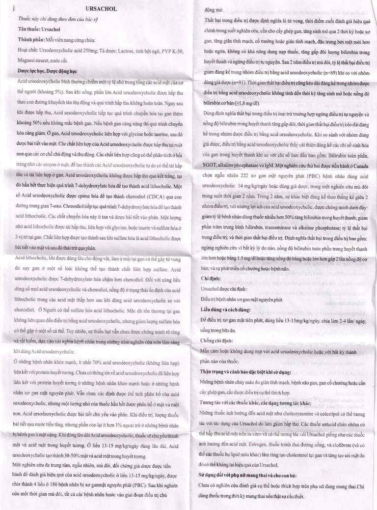 Thuốc Ursachol 250mg Lupin điều trị xơ gan mật nguyên phát (2 vỉ x 10 viên)