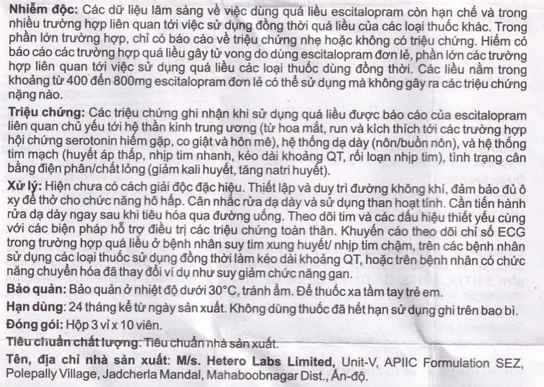 Thuốc Eslo-20 Hetero điều trị trầm cảm, rối loạn lo âu (3 vỉ x 10 viên)