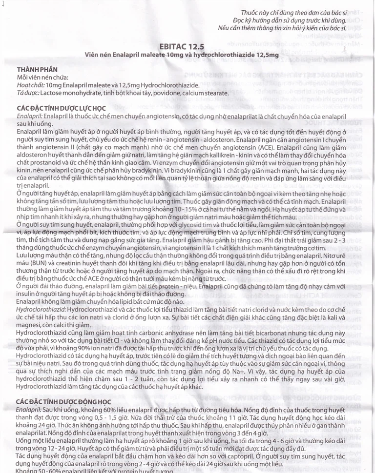 Thuốc Ebitac 12.5 Farkmak điều trị suy tim, tăng huyết áp (2 vỉ x 10 viên)