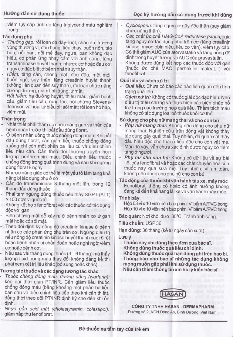 Thuốc Hafenthyl 145mg Hasan điều trị rối loạn lipoprotein huyết (3 vỉ x 10 viên)